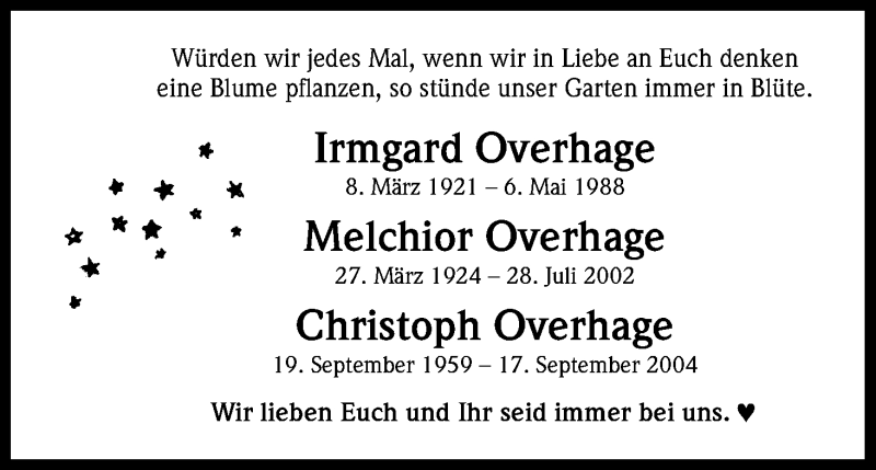  Traueranzeige für Christoph Overhage vom 28.07.2018 aus GS