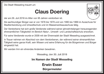 Anzeige von Claus Doering von  Schlossbote/Werbekurier 