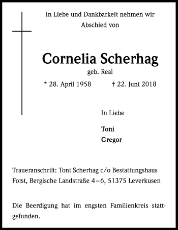 Anzeige von Cornelia Scherhag von SLE