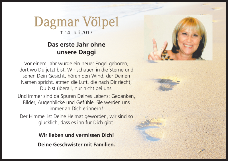  Traueranzeige für Dagmr Völpel vom 14.07.2018 aus SLE
