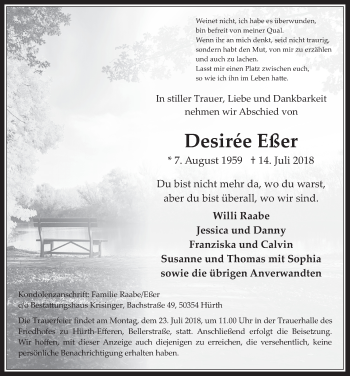 Anzeige von Desiree Eßer von  Wochenende 