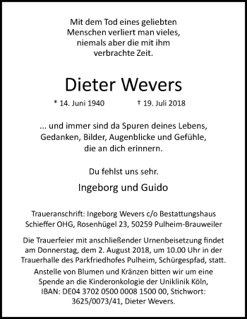 Anzeige von Dieter Wevers von KL