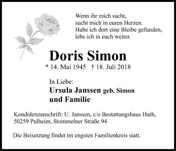 Anzeige von Doris Simon von GS