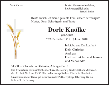 Anzeige von Dorle Knölke von OB