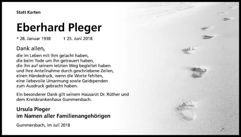  Traueranzeige für Eberhard Pleger vom 28.07.2018 aus OB