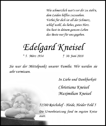 Anzeige von Edelgard Kneisel von  Anzeigen Echo 