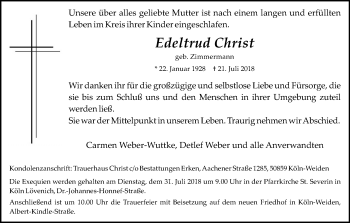 Anzeige von Edeltrud Christ von GS