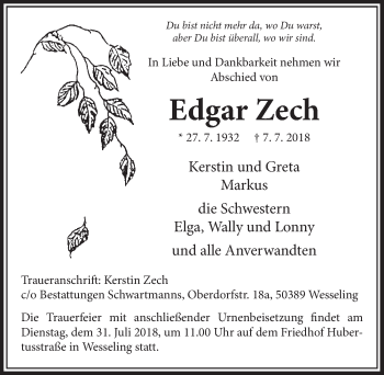 Anzeige von Edgar Zech von  Schlossbote/Werbekurier 