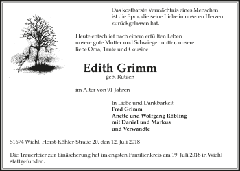 Anzeige von Edith Grimm von  Anzeigen Echo 