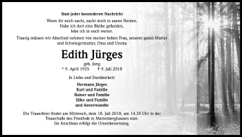 Anzeige von Edith Jürges von OB