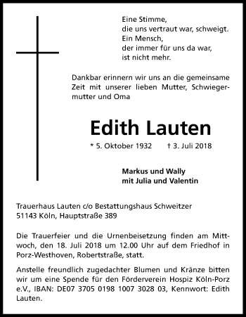 Anzeige von Edith Lauten von GS