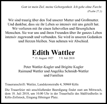 Anzeige von Edith Wattler von GS