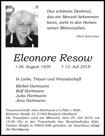 Anzeige von Eleonore Resow von GS