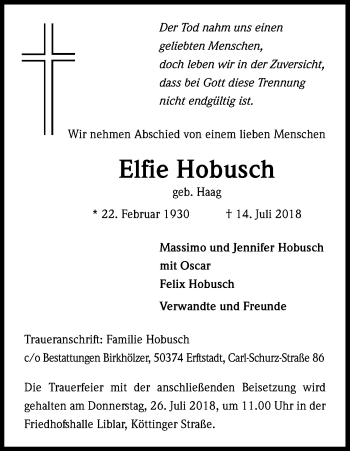 Anzeige von Elfie Hobusch von KL