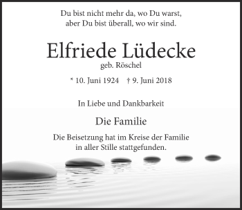 Anzeige von Elfriede Lüdecke von  Kölner Wochenspiegel 