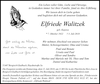 Anzeige von Elfriede Walitzek von RB
