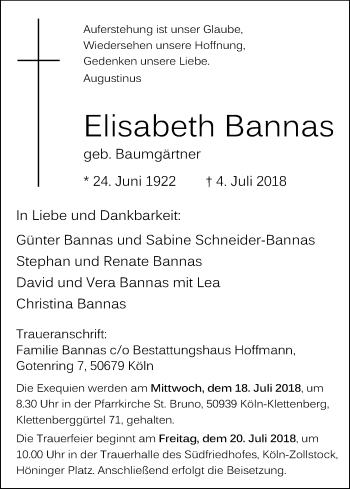 Anzeige von Elisabeth Bannas von GS