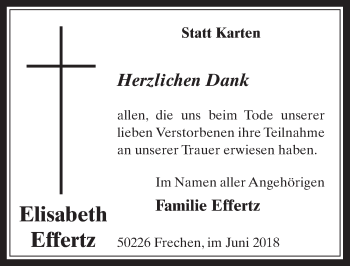 Anzeige von Elisabeth Effertz von  Wochenende 