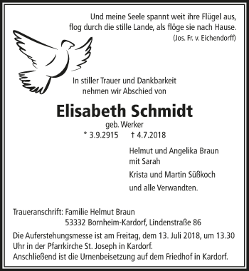 Anzeige von Elisabeth Schmidt von  Schaufenster/Blickpunkt 