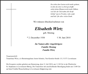 Anzeige von Elisabeth Wirtz von SLE
