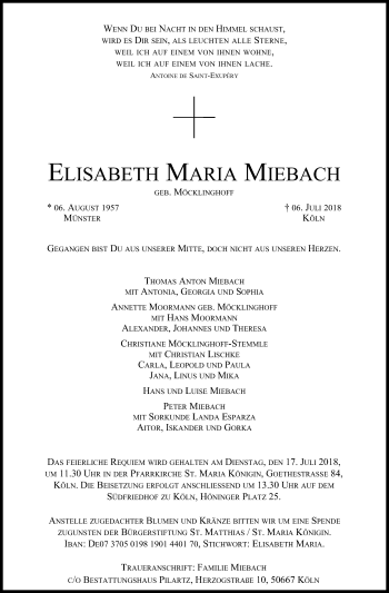 Anzeige von Elisabeth Maria Miebach von GS