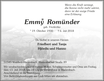 Anzeige von Emmy Romünder von  Lokalanzeiger 