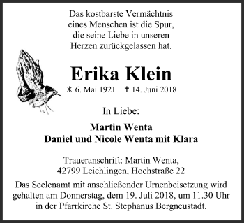 Anzeige von Erika Klein von OB