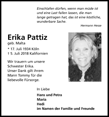 Anzeige von Erika Pattiz von EXKB