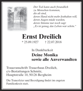 Anzeige von Ernst Dreilich von  Werbepost 