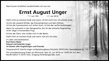 Anzeige von Ernst August Unger von EXKB