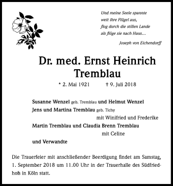 Anzeige von Ernst Heinrich Tremblau von GS