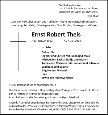Anzeige von Ernst Robert Theis von OB