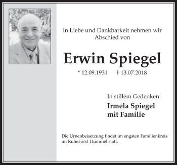 Anzeige von Erwin Spiegel von  Werbepost 