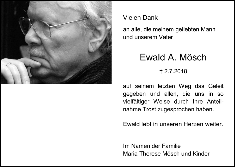  Traueranzeige für Ewald Mösch vom 28.07.2018 aus GS