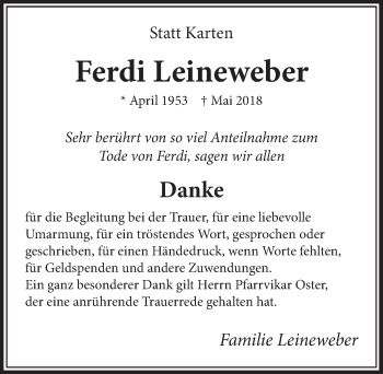 Anzeige von Ferdi Leineweber von  Sonntags-Post 