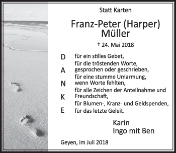 Anzeige von Franz-Peter Müller von  Sonntags-Post 