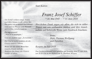 Anzeige von Franz Josef Schiffer von  Werbepost 