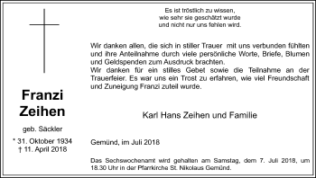 Anzeige von Franzi Zeihen von EN