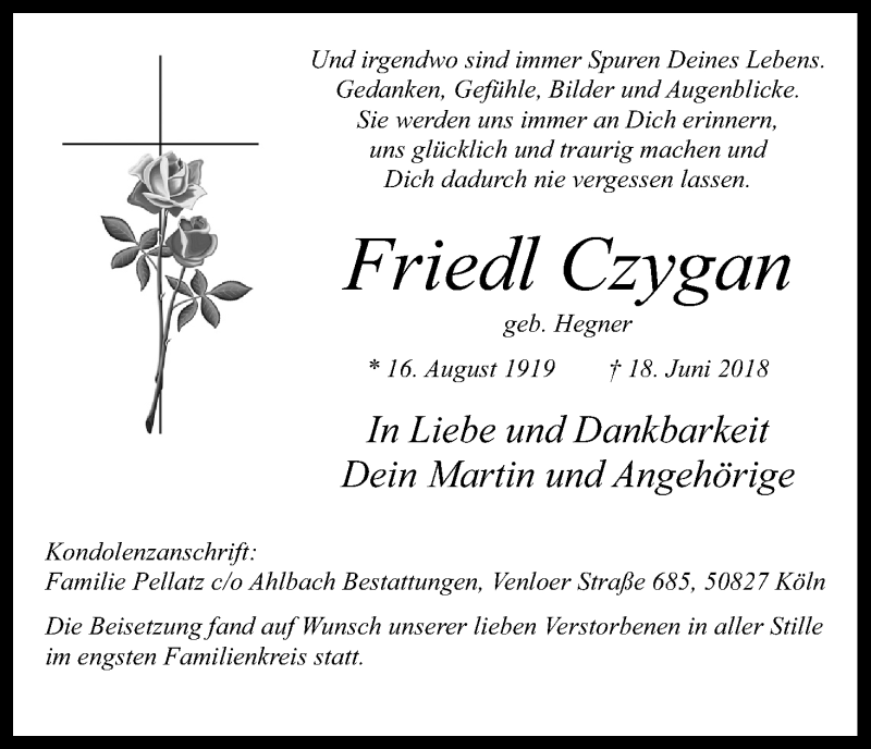  Traueranzeige für Friedl Czygan vom 14.07.2018 aus GS
