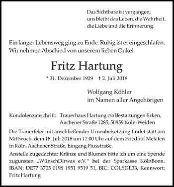 Anzeige von Fritz Hartung von GS