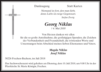 Anzeige von Georg Niklas von  Wochenende 