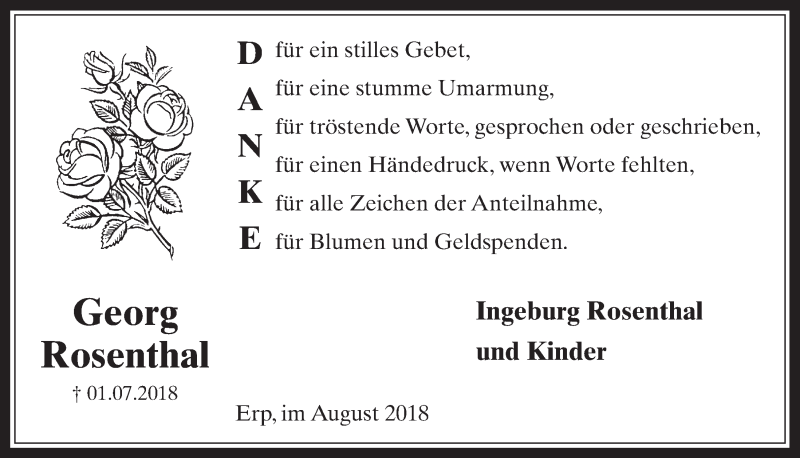  Traueranzeige für Georg Rosenthal vom 01.08.2018 aus  Werbepost 