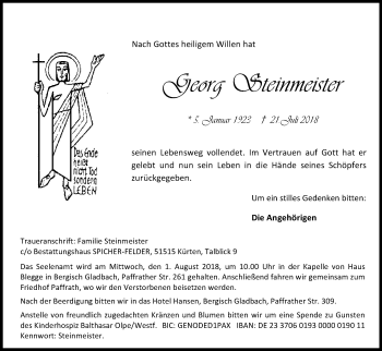 Anzeige von Georg Steinmeister von RB