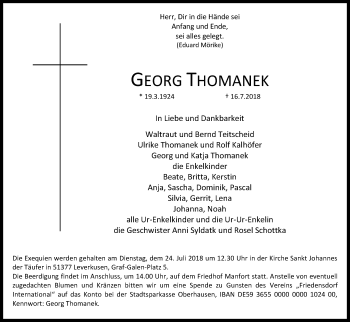 Anzeige von Georg Thomanek von SLE
