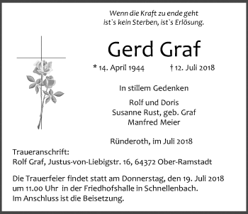 Anzeige von Gerd Graf von OB