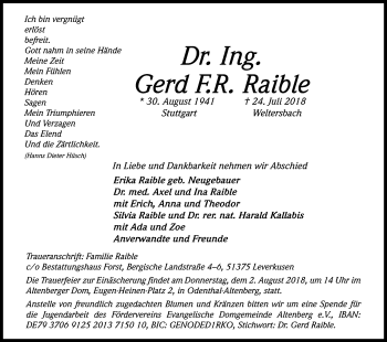 Anzeige von Gerd Raible von SLE