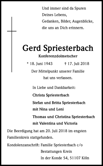 Anzeige von Gerd Spriesterbach von GS