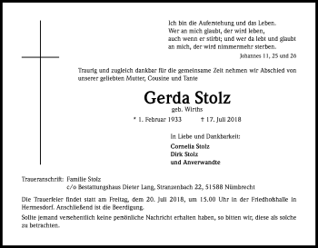 Anzeige von Gerda Stolz von OB