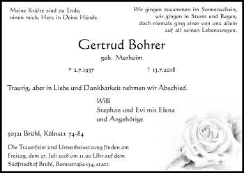 Anzeige von Gertrud Bohrer von GS