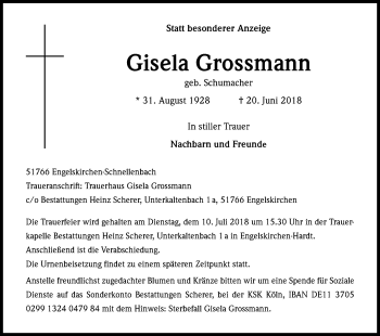 Anzeige von Gisela Grossmann von OB